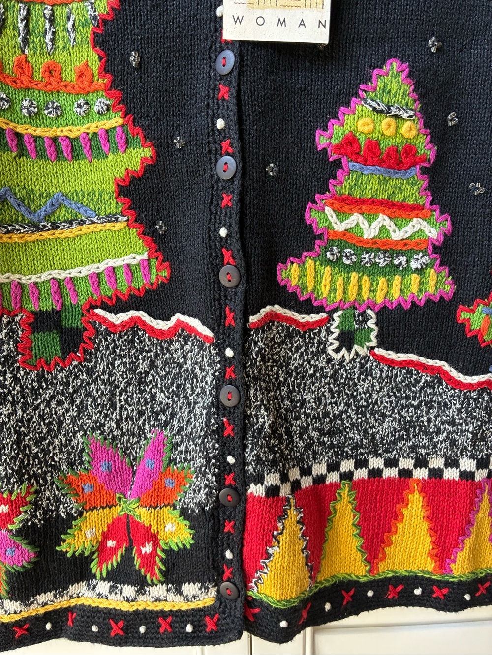 Deadstock vintage NWT Sigrid Olsen Sport Christmas Tree holiday sweater Vest 1x - Picture 4 of 16